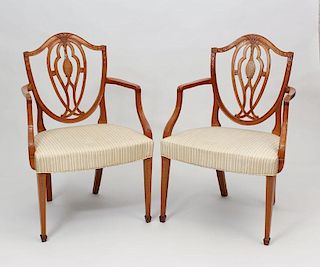 Pair of Federal Style Carved Satinwood Shield-Back Armchairs