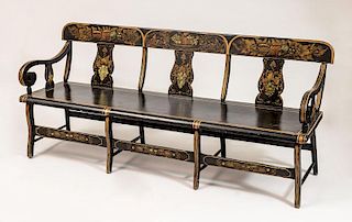 American Fancy Painted and Stenciled Hall Bench