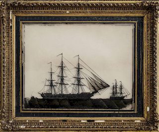 Victorian Reverse Painting on Glass, H.M.S. Wacousta