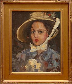 Attributed to Alexander Oscar Levy (1881-1947): Portrait of a Woman in a Bonnet