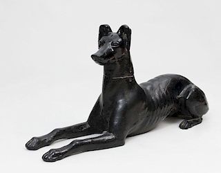 Black Painted Cast-Iron Figure of a Recumbent Greyhound