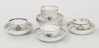 Set of Four Chinese Export Famille Rose Porcelain Cups and Saucers