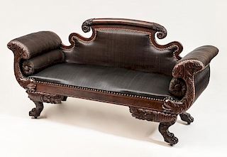 American Classical Carved Mahogany Settee