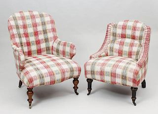 Two Victorian Style Mahogany Upholstered Armchairs