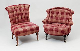 Victorian Mahogany Tufted Upholstered Slipper Chair