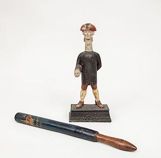 Victorian Painted Wood Constable's Club and a Painted Metal Figure