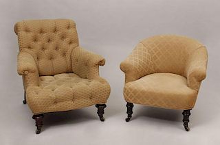 Large Victorian Mahogany Tufted Upholstered Armchair