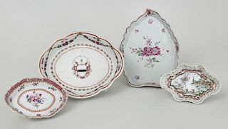 Group of Four Chinese Export Famille Rose and Verte Porcelain Dishes
