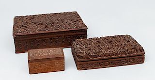 Three Relief-Carved Wood Boxes
