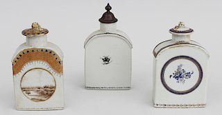 Group of Three Chinese Export Porcelain Tea Caddies and Covered
