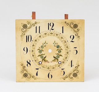 Two Painted Wood Clock Faces and a Brass Fire Fender