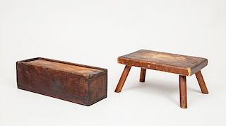 Pine Box with Sliding Lid and a Foot Stool