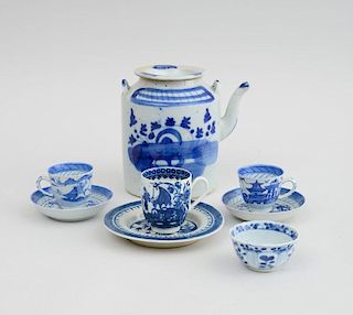 Group of Chinese Export Blue and White Porcelain Tea Articles