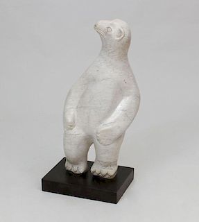 Inuit Carved White Marble Figure of a Standing Spirit Bear, with wood base