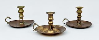 Three Brass Chamber Candlesticks