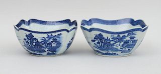 Two Similar Canton Angular Bowls, in the 'Blue Willow' Pattern