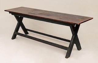 Pine and Black-Stained Sawbuck Table