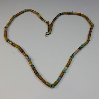 ANTIQUE NATURAL TURQUOISE BARREL BEADS NECKLACE 天然绿松石朝珠项链
