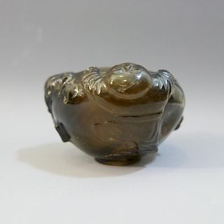 ANTIQUE CARVED SMOKY QUARTZ WATER COUPE - QING DYNASTY 茶色水晶水杯，青代