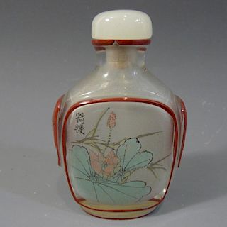 ANTIQUE CHINESE INTERIOR PAINTED GLASS SNUFF BOTTLE REPUBLIC PERIOD 古色古香的中国内绘玻璃鼻烟壶，民国时期