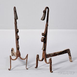 Pair of Wrought Iron Swan-form Andirons