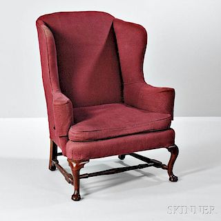 Upholstered Walnut and Maple Easy Chair