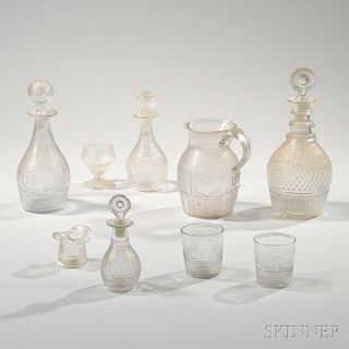 Nine Colorless Glass Mold-blown Table Items