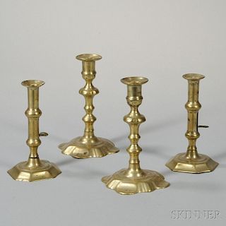 Two Pair of Early Brass Candlesticks