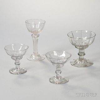 Four Colorless Blown Glass Sweetmeat Dishes