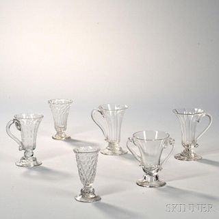 Six Colorless Blown Jelly Glasses