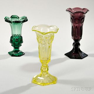 Three Pressed Glass Vases
