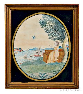 Watercolor of a Woman Overlooking a Harbor