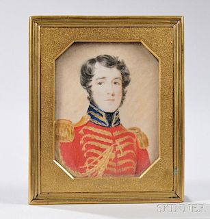 Watercolor Miniature Portrait of a Military Officer