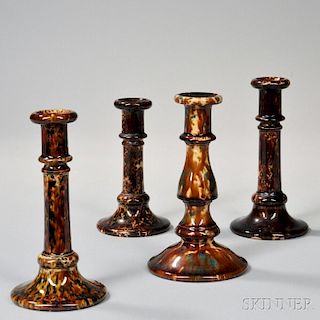 Four Flint-glazed Bennington Candlesticks