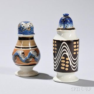 Two Mocha-decorated Pearlware Pepper Pots