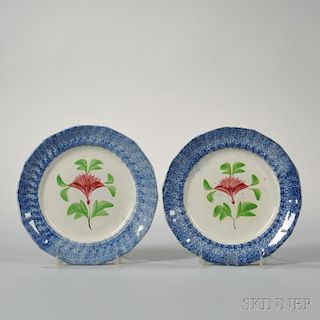 Two Blue Spatterware Plates