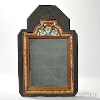 Reverse-painted Glass and Molded Walnut Courting Mirror in Frame