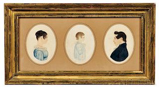 Rufus Porter (Connecticut, Massachusetts, c. 1792-1884), Miniature Profile Portraits of Three Members of the Hardwick Family: Sarah Pec