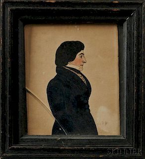 American School, Mid-19th Century      Miniature Portrait of a Man in a Black Overcoat
