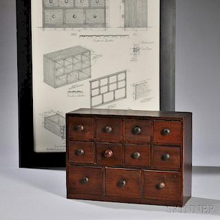 Walnut and Pine Eleven-drawer Spice Cabinet