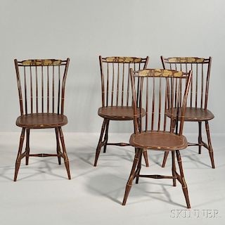 Set of Four Brown-painted Windsor Side Chairs