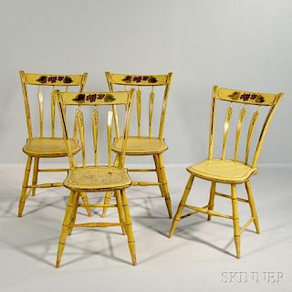 Set of Four Yellow-painted Windsor Side Chairs