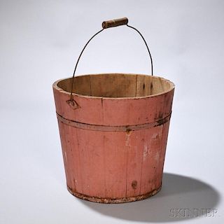 Shaker Salmon-painted "Clothespins" Pail with Wire Handle