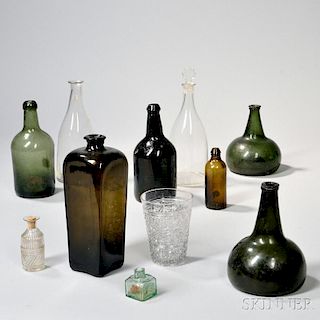 Eleven Early Glass Bottles and Decanters