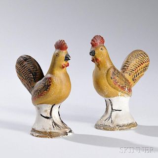 Pair of Chalkware Roosters