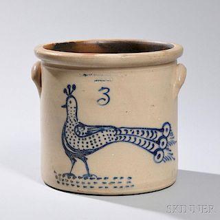 Three-gallon Peacock-decorated Stoneware Crock