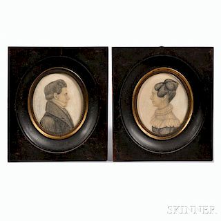 Demarest (act. New Jersey or Maryland, c. 1820-25)      Portrait Miniatures of a Husband and Wife