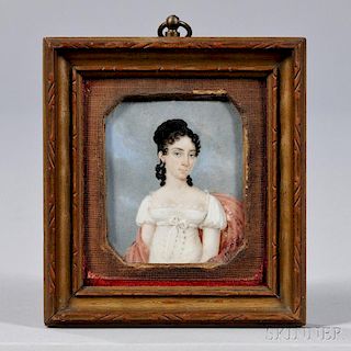 American School, 19th Century      Miniature Portrait of an Elegant Lady