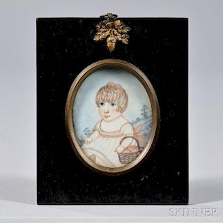 American School, 19th Century      Miniature Portrait of a Girl with a Basket
