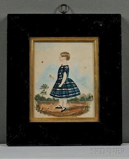 American School, 19th Century      Girl in a Blue Checkered Dress